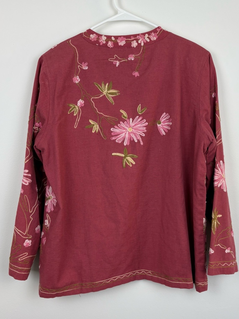 Vintage 90s Embroidered Floral Shacket Cotton Linen size Large Petite boho - Picture 9 of 12